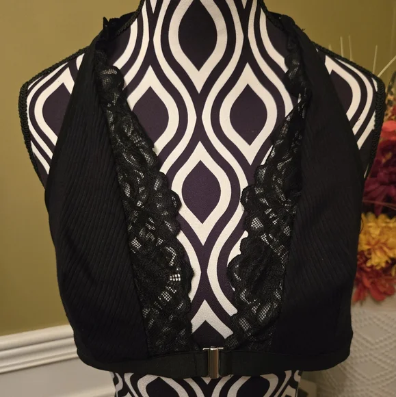 Women's Front Hook Romantic Lace Splice Halter Lingerie Bra XL - Picture 3 of 7